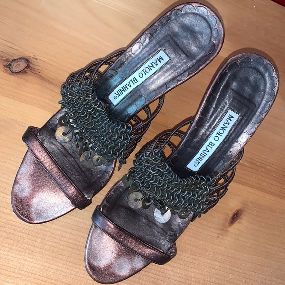 Manolo Blahnik Copper Heeled Sandals w/ Chain main image 2